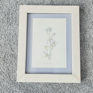 Vintage Embossed Raised Floral Art Frame Signed Picture 11.5 x 14.5 White Wood